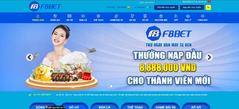 Giao diện F8bet dễ sử dụng